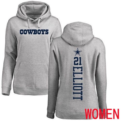 Women Dallas Cowboys Ash Ezekiel Elliott Backer #21 Pullover NFL Hoodie Sweatshirts->nfl t-shirts->Sports Accessory